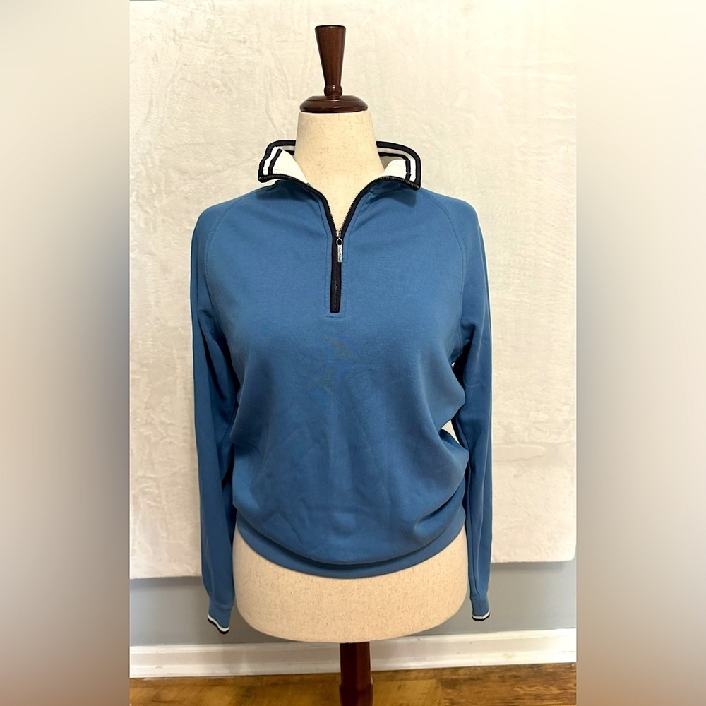 Brooks Brothers Women’s Small 1/4 Zip Sweatshirt Baby Blue Mock Neck LS